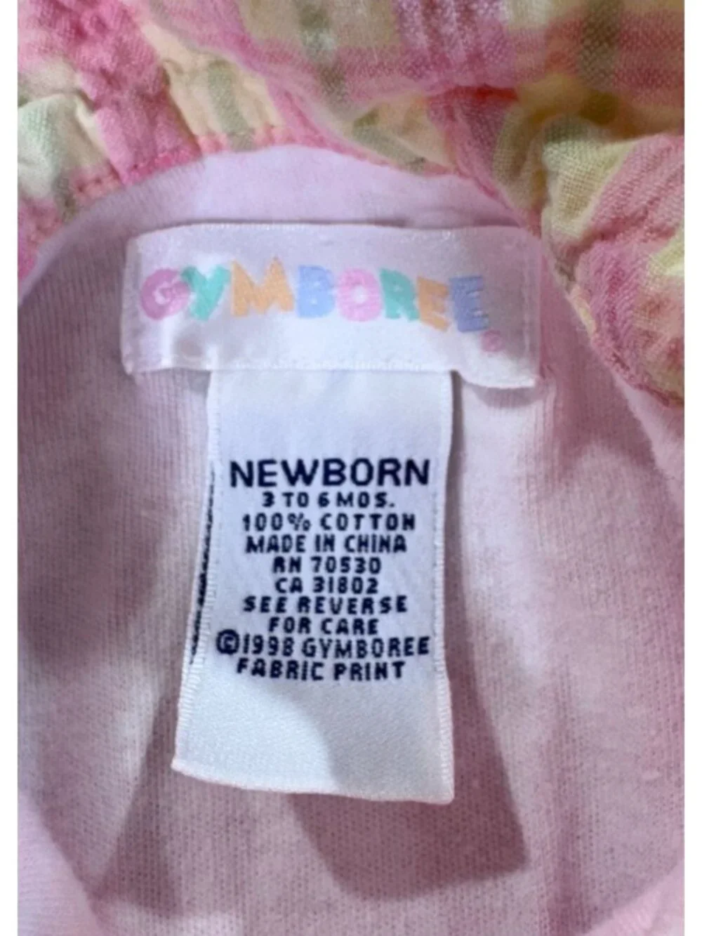 VTG 1998 Gymboree Newborn 3-6M Pink Polka Dot Lemon Romper Playsuit Bubble Plaid
